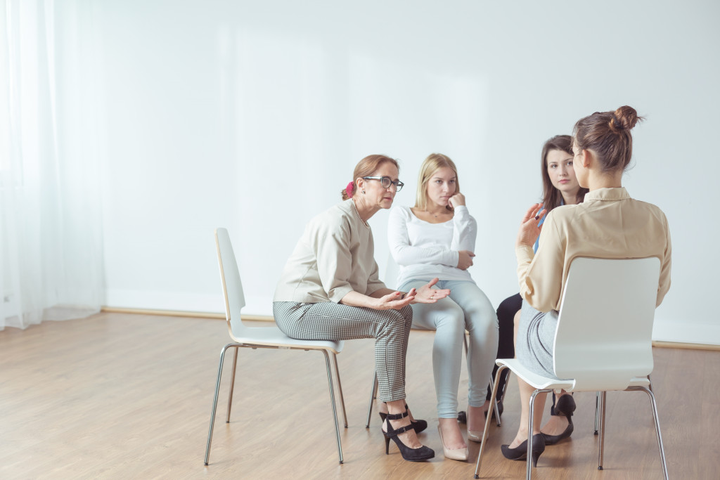 women gathered around