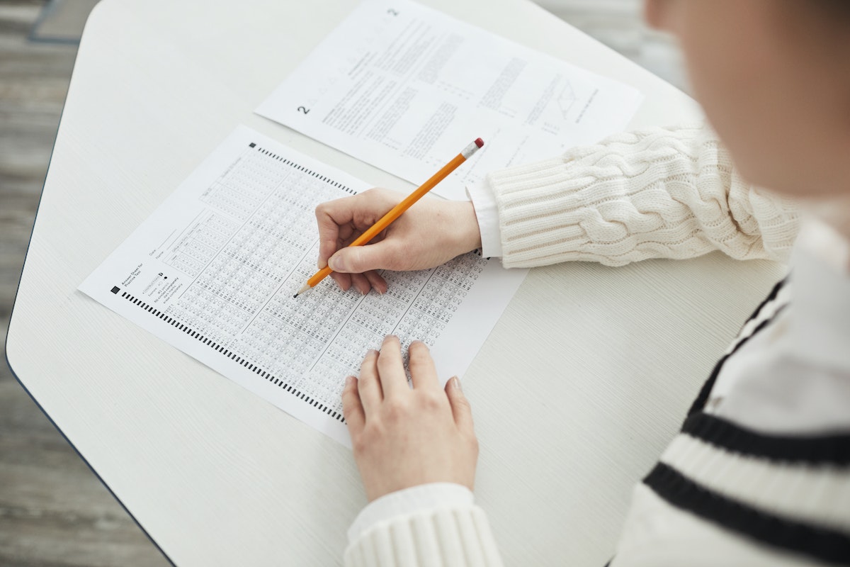 a student taking an exam