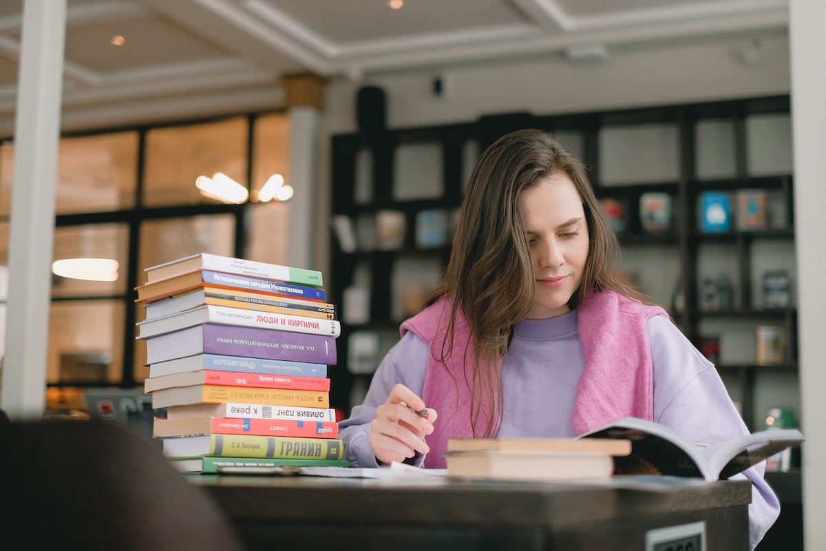 student at the library